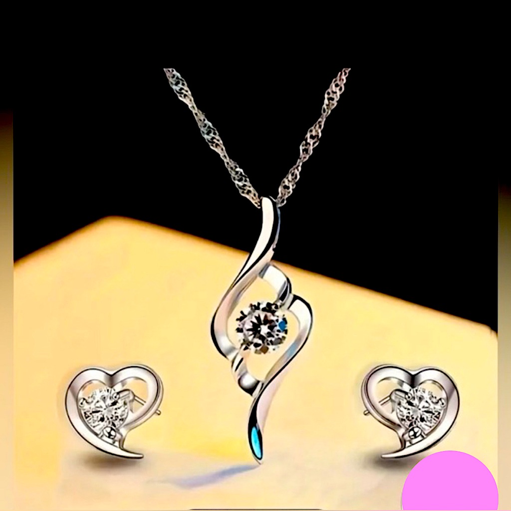 Elegant Silver Tone Necklace And Earring Set New